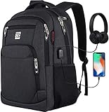 marcello Laptop Rucksäcke mit USB-Ladeanschluss Herren Damen für Arbeit Schule Uni Schulrucksack für Jungen Teenager mit Laptopfach & Anti Diebstahl Tasche (15,6 Zoll, Schwarz)