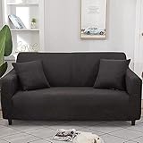 ZYBW Samtiger Stretch-Sofabezug für 2 Kissen, Sofabezug für Sofa, Sofabezug für Wohnzimmer, Sofabezug mit 2 einzelnen Kissenbezügen, dicker, weicher Stoff (3 + 4 Sitzer, schwarz)