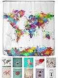 arteneur® - Weltkarte - Anti-Schimmel Duschvorhang 180x200 - Beschwerter Saum, Blickdicht, Wasserdicht, Waschbar, 12 Ringe & E-Book mit Reinigungs-Tipp