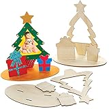 Baker Ross FC115 Weihnachten Holz Bilderrahmen Bastelsets zum Bemalen - 4er Pack, Bilderrahmen für Kinder zum Bemalen und Ausstellen, Personalisierte Weihnachtsdek