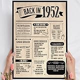 Holzbild: Alte Zeitung - Geschenk 70 Geburtstag Back in 1952 Vintage - personalisierbar zum Hinstellen/Aufhängen optional beleuchtet, 70 Geburtstag Frau - Wand-Bild Aufsteller - persönliches Geschenk