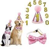Haustier Geburtstagsset Mit Goldenem Pailletten Hut Geburtstag Hut Pet Party Dekorationsset Hund Geburtstagshut Fliege Katze Hund Geburtstag Pailletten DekorationszubehöR Festliche Party (rosa)