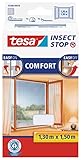 tesa Insect Stop COMFORT Fliegengitter für Fenster - Insektenschutz mit Klettband selbstklebend - Fliegen Netz ohne Bohren - weiß (leichter sichtschutz), 130 cm x 150