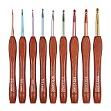 Coopay Bunte Holzgriff Häkelnadel Set, 9 Stück Ergonomische Metall Häkelnadeln mit Holzgriff für Arthritische Hände, Leichte Häkelnadeln Set für Anfänger und Kinder, HäkelnadelSet 2,0 mm - 6,0