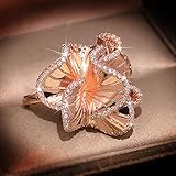 DOOLY Elegante Kamelie Blume Zirkon Eheringe für Frauen Rose Gold Farbe Kristalle Engagement Brautring Trendy Schmuck