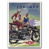VintagePosteria - Poster Leinwand - A2 - 40 x 60 cm Poster aufhängen Wanddeko Home Deko Print Bilder Kunstposter Wohnzimmer & Schlafzimmer, Badezimmer, Vintage - Motorrad treffen Zündapp