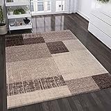 VIMODA Wohnzimmer Teppich Kurzflor in Beige Braun Designer Teppiche Modern Kachel-Optik Kariert Pflegeleicht, Maße:120x170