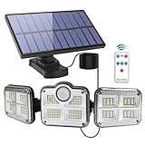 Solarlampen für Außen Innen - Led Solarleuchten mit Bewegungsmelder: Solarleuchte mit 3 Verstellbaren Köpfen 270 ° Weitwinkel Wasserdichte Solar Wandleuchte mit Fernbedienung & 16.5ft Kab