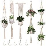 Alluroman 5er Set Makramee Blumenampel Blumentopf Hängend, Boho Deko Innen Hängeampel Pflanzen Halter Hängepflanze Wanddek