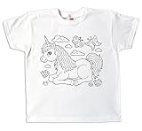 Kinder T-Shirt Einhorn für Mädchen zum bemalen und ausmalen mit Vordruck zum Kindergeburtstag kreatives Spiel und Geschenk (128)