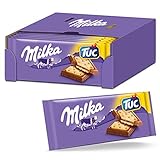 Milka Alpenmilch Schokolade & TUC Cracker 18 x 87g, Zartschmelzende Schokoladentafel mit gesalzenen Crack