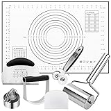 Backzubehör Set, Luckits 7 Stk Rostfreier Stahl Gebäckschneider Set mit Gebäckschaber/Teigmixer/Keksausstecher-Set/Nudelholz/Ausstecher Radschneider/Backmatte Dauerhaft Backwerkzeug für Brotkek