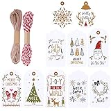 ANWING 100 Stück Weihnachts Geschenkanhänger Weiß kraftpapier Etiketten Anhänger mit Juteschnur Geschenk Anhänger für Weihnachten DIY Basteldekorationen -Weihnachtsbäume Schneemann Desig