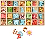 Holzbuchstaben Großbuchstaben, 86Pcs Bunt Alphabet Und Blume Buchstaben aus Holz, Kid Holzspielzeug Lernspielzeug Handwerk Holz Buchstaben Für Kunsthandwerk DIY