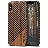 TENDLIN für iPhone XS Hülle/iPhone X Hülle Holz und Leder Flexiblem TPU Silikon Hybrid Weiche Schutzhülle Kompatibel mit iPhone XS und iPhone X (Rotes Sandelholz & Leder)