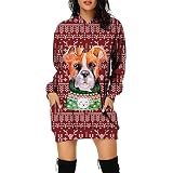 TWIOIOVE Weihnachtskleidung Damen Hooded Sweat Pulli Santa Cartoon Drucken Xmas Jumpers Cocktailkleid Gemütlich Warm Atmungsaktiv Abendkleid Tunik