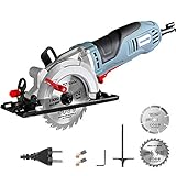 WORKPRO Mini Kreissäge 750W 4700RPM, Handkreissäge Schnitttiefe 45 mm (90 °), 28 mm (45 °), mit 120 mm TCT-Klinge und 115 mm Diamantklinge, mit Führungsschiene, für Holz Metall F