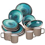 Melamin Geschirrset für 4 Personen - 16 Teile - Campinggeschirr - blau Tonoptik - elegant Essgeschirr spülmaschinengeeig