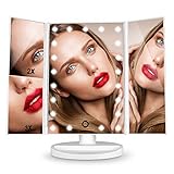 HAMSWAN Schminkspiegel mit Beleuchtung, 3 Seiten Kosmetikspiegel mit Licht LED Make up Spiegel Faltbarer Tischspiegel faltbar dimmbar 180° Einstellbar 2X 3X-fache Vergrößerung