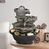 WATURE 4-Tier Cascading Resin-Rock Falls Tabletop Wasserbrunnen - 29cm kleine Entspannung Wasserfall Zimmerbrunnen mit LED-Leuchten &Ball, Indoor Outdoor dekorative Tischplatte B