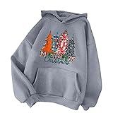 BIKETAFUWY Weihnachten Sweatshirt Damen Weihnachtspulli Damen Basic Hoodie Pulli Damen Kapuzenpulli mit Weihnachten Druck Pullover Damen Kapuzenpullover Weihnachtsfeier Sportbekleidung