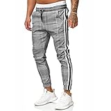 BBring Lange lässige Sporthose für Herren Slim Fit Karohose Running Joggers Jogginghose A4C (M, Grau)