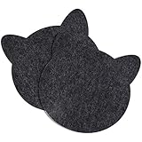 wortek Filz Platzset Katze Schwarz - Deko Tischset Filz abwischbar Ø 38cm - abwaschbare Platzdecken für Esstisch - Tischunterlage Tichdecken Untersetzer Kinder Katzenform 2er S