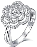 AmDxD Ring Hochzeitstag Weiß Gold 585, Ringe mit Diamant 0.41ct Blumen, als Geschenke für Frauen Mutter/Freundin, Silber, Schmuck aus Echtem Gold, Gr.58 (18.5)