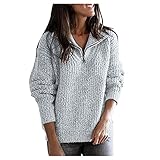 BUKINIE Damen-Sweatshirt für den Winter, flauschig, weich, langärmelig, mit Reißverschluss, grau, X-Larg
