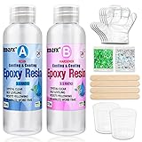 Epoxidharz mit Härter 250ml/275g Glasklar Kunstharz Gießen Epoxy Resin - 2 teiliges Gießharz für Resin Kunst Projekte, Schmuckherstellung - Bonus Handschuhe, Glitze, Messbecher und Holzstäb