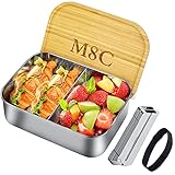 M8C Brotdose Edelstahl, Lunchbox Auslaufsicher mit Herausnehmbarer Trennwand, Eco Brotdose für Kinder und Erwachsene, Bento Boxen Große Brotbox zum Wandern/Reisen/Schule/Büro (1400ml(Bambusabdeckung))