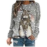 Masrin Mask Damen Pullover Mode Kaninchen Animal Print Sweatshirt O-Neck Slogan Langarm Farbblock Patchwork Tops Bluse(XL,Braun)