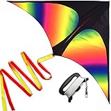 HONBO Rainbow Delta Kites Adults-Beginner Kite for Kids Easy Flyer - Kit Line and Swivel Included- Good for Outdoor Games and Summer The Beach Toy