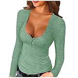 Langarm Damen T-Shirt Slim fit Modisches Shirt Langarmshirts Rundhalsausschnitt eng Einfarbig Langsleeve Tshirt Basic Blusentop Freizeit Bottoming Bluse Sommer Shaper Tuniken Partytop