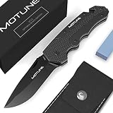 MOTUNE® Zweihand Klappmesser 3-in-1 KP23 - Scharfes Taschenmesser mit Aluminiumgriff - Zweihandmesser mit hochwertiger Edelstahlklinge 7CR17 - Outdoor-Messer mit Schleifstein & PU-Gü