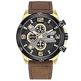 LTJXL Quarzuhr für Herren Armbanduhren mit 3 Zifferblätter Chronograph Analog Datum Armbanduhr Wasserdichter ATM3 Lederarmband Kalender Leuchtuhr,Khak