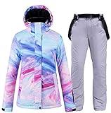 Ez4garden Damen Outdoor-Snowboard-Skijacke und -hose, bunt, bedruckt, winddicht, wasserdicht, warm Gr. 48, g