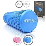 High Pulse® Faszienrolle | Pilates Rolle inkl. Fitnessband + Gratis Übungsposter – Multifunktionale Schaumstoffrolle ideal für Muskelkräftigung & Massage der Faszien (Blau | 43 cm)