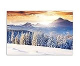 Paul Sinus Art 120x80cm - WANDBILD Wald Berge Winter Schnee Landschaft - Leinwandbild auf Keilrahmen modern stilvoll - Bilder und Dek