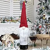 ergou Christmas Wine Bottle Cover Christmas GNOME Hat Shape Champagne Bottle Cover Santa Decoration Swedish Restaurant Holiday Party Topper Dress Up Wine Out Bags (Red)