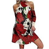 Komiseup Kleid Damen, Sexy Kleid Damen, Kleid Damen Elegant, Frauen Sexy Halfter Schulterfrei Langarm Formale Totenkopf Druck Herbst Maxik