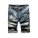 Qinvern Herren Slim Denim Shorts Modischer und bequemer Trenddruck Zerrissene Outdoor-Freizeitsport-Jeans mit Reißverschlussöffnung 29