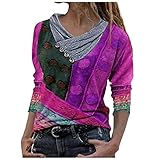 MRULIC Damen Pullover Langarm Tie Dye Drucken Frauen Pullover Bluse Tops Langarmshirt RüHling Herbst Winter Oberteil Tuniken(A8 Violett,XL)