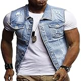 ZYHOOD Herren Ärmellose Zerrissene Jeans Weste Beiläufige Cowboy Denim Jacke Weste Slim Fit Beiläufige Weste Jeansweste Herren Denim Weste Zerreißendes Deko Fashion Casual Jeansweste für F