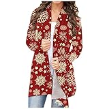 Eaylis Weihnachtsstrickjacke Langarm Cardigan Damen Strickmantel Strickjacke Sweater Elegant Manschette Sweatshirt Langen Mantel Tops Outwear Casual Pulli Sweater Jacke Offen Pulllover Herbst W