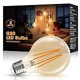 Fulighture E27 LED Vintage Glühbirne, 4W G80 Dekorative Leuchtmittel E27 Retro LED Lampen, LED Filament Birne mit Amber Glas, Ersetzt 40W, Warmweiß 2700K, 400LM, Nicht Dimmbar, 2 Stück