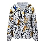Damen Casual Blumen Bedruckte Kapuzenpullover Kordelzug Sweatshirts Tops Frauen Bequeme Langarmhemden Lose Pulloveroberteile Herbst übergroßes Sweatshirt Hoodies Farbblock Pullover Shirts Ob