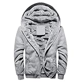 Herren Pilotenjacke Casual Slim Fit Steppjacke mit Kapuze Regenjacke Fleece Warme Jacket Warm Thick Daunenjacken Modern Thermojacke Schneefeldjacke Reißverschluss Outwear Gepolster (Grau, L)