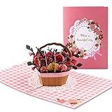Pop-up-Karte Rose, 3D Pop Up Karten, Zum Geburtstag Karte, 3D Glückwunschkarte, Geburtstagskarte mit Blumen, 3D Grußkarten Muttertag, 3D-Blumenkarte für Frau, Freundin Oder Mutter (Rosenblumenkorb)