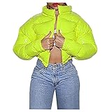 Zylione Womens Thickened Overcoat Stand Collar Winter Gorgeous Long Sleeve Solid Color Cardigan Double-faced Short Coat Jacket (Yellow, L)